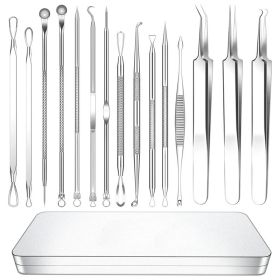 Pimple Pin 15-piece Set Cell Tweezer Acne Removing Blackhead Pincers (Option: Silver-15piece set)